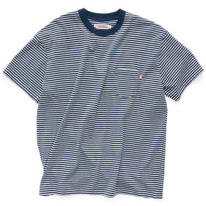 S DOUBLE POCKET STRIPE T-SHIRT NAVY/GREY HEATHER