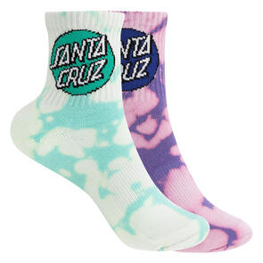 SANTA CRUZ OTHER DOT MID SOCK 2 PACK PALE PINK T/DYE-LIGHT GREEN T/DYE