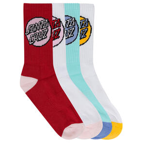 SANTA CRUZ OTHER DOT CREW SOCK 4 PACK WHITE-LIGHT GRN-ROSE