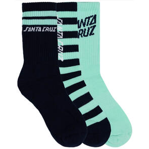 SANTA CRUZ SOLID STRIP SPLICE CREW SOCKS - 3 PACK NAVY-STRIPE-AQUA