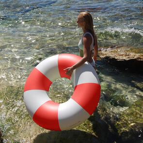 SUNNYLIFE TUBE POOL RING TOMATO RED STRIPE