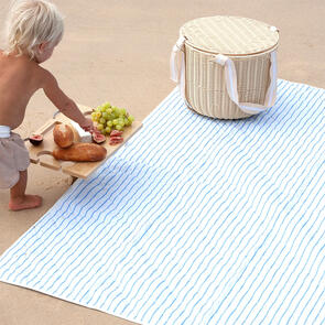 SUNNYLIFE BEACH AND PICNIC BLANKET LE WEEKEND MID BLUE-CREAM