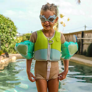 SUNNYLIFE SALTY THE SHARK SWIM VEST AQUA NEON YELLOW