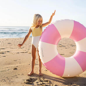 SUNNYLIFE TUBE POOL RING BUBBLEGUM PINK STRIPE