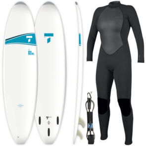 TAHE BY BIC SURF 7'3 MINI MAL & LEASH + WOMENS STEAMER SURF PACKAGE