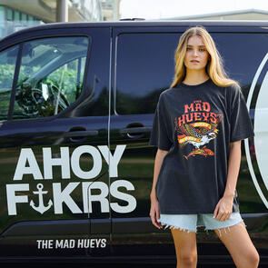 MAD HUEYS BIRDS OF PREY WOMENS OVERSIZED TEE WASHED BLACK