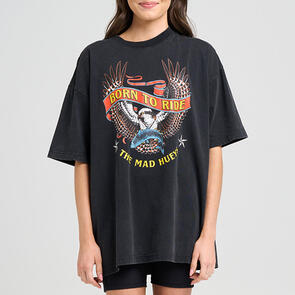 THE MAD HUEYS BORN TO RIDE | WOMENS OVERSIZED TEE WASHED BLACK