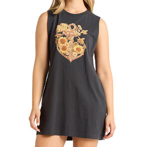 THE MAD HUEYS SUNFLOWER ANCHOR | WOMENS MUSCLE DRESS VINTAGE BLACK