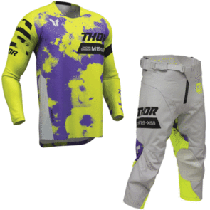 THOR MX 2026 YOUTH LAUNCHMODE JERSEY AND PANTS BLEACH GRAY/ACID