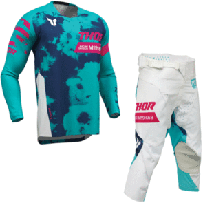 THOR MX 2026 YOUTH LAUNCHMODE JERSEY AND PANTS BLEACH WHITE/AQUA