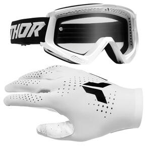 THOR MX 2025 COMBAT RACER GOGGLES WHITE/BLACK +  SPORT GLOVES VENTED WHITE