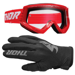 THOR MX 2025 GOGGLES COMBAT RACER RED/WHITE + SECTOR GLOVES BLACK