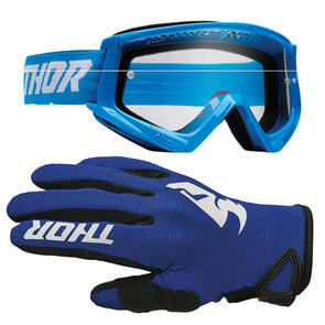 THOR MX 2025 GOGGLES YOUTH COMBAT BLUE/WHITE + YOUTH SECTOR GLOVES NAVY