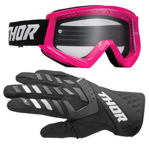 THOR MX 2025 GOGGLES COMBAT RACER PINK/BLACK + WOMENS SPECTRUM GLOVES BLACK/WHITE