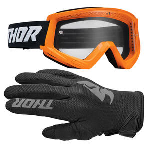 THOR MX 2025 GOGGLES COMBAT RACER FLO ORANGE + SECTOR GLOVES BLACK