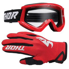 THOR MX 2025 GOGGLES YOUTH COMBAT RED/BLACK + SECTOR GLOVES RED