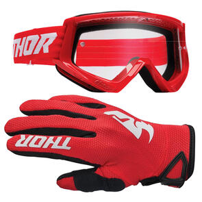 THOR MX 2025 GOGGLES COMBAT RACER RED/WHITE + SECTOR GLOVES RED WHITE