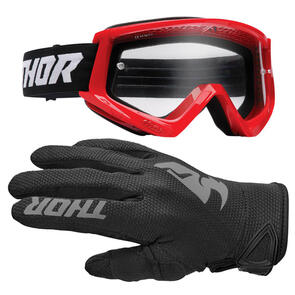 THOR MX 2025 COMBAT RACER GOGGLES RED/BLACK + SECTOR GLOVES BLACK