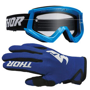 THOR MX 2025 GOGGLES YOUTH COMBAT BLUE/BLACK + YOUTH SECTOR GLOVES NAVY