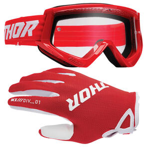 THOR MX 2026 RIDEMODE GLOVES STATIC RED + 2025 GOGGLES COMBAT RACER RED/WHITE