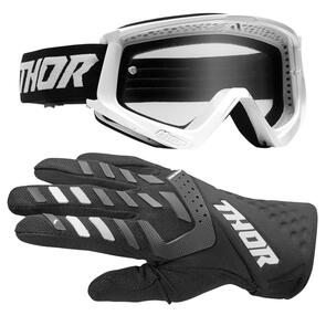 THOR MX 2025 COMBAT RACER GOGGLES WHITE/BLACK + WOMENS SPECTRUM GLOVES BLACK/WHITE