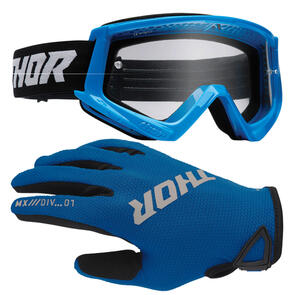 THOR MX 2026 YOUTH RIDEMODE GLOVES STATIC BLUE + 2025 GOGGLES YOUTH COMBAT BLUE/BLACK