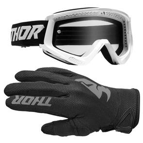 THOR MX 2025 COMBAT RACER GOGGLES WHITE/BLACK + SECTOR GLOVES BLACK