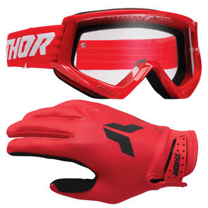 THOR MX 2026 LAUNCHMODE GLOVES RED + 2025 GOGGLES COMBAT RACER RED/WHITE