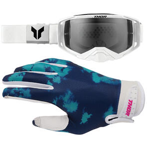 THOR MX 2026 LAUNCHMODE GLOVES BLEACH WHITE/AQUA + 2026 ACTIVATE GOGGLES WHITE