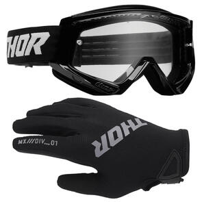 THOR MX 2026 YOUTH RIDEMODE GLOVES STATIC BLACK + 2025 GOGGLES YOUTH COMBAT SOLID BLACK/WHITE