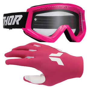 THOR MX 2026 SPORTMODE GLOVES ICONIC PINK + GOGGLES COMBAT RACER PINK/BLACK