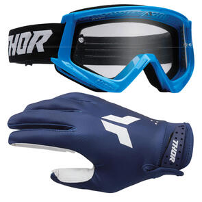 THOR MX 2026 LAUNCHMODE GLOVES NAVY + GOGGLES COMBAT RACER BLUE/BLACK