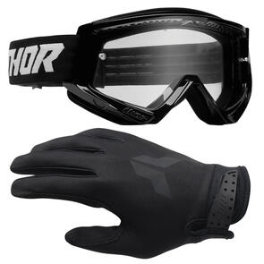 THOR MX 2026 YOUTH LAUNCHMODE GLOVES SPLIT BLACK + 2025 GOGGLES YOUTH COMBAT SOLID BLACK/WHITE