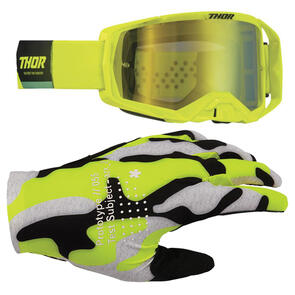 THOR MX 2025 ACTIVATE GOGGLES ACID BLACK + GLOVES RIOT ACID