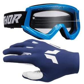 THOR MX 2026 SPORTMODE GLOVES ICONIC NAVY/WHITE + GOGGLES COMBAT RACER BLUE/BLACK