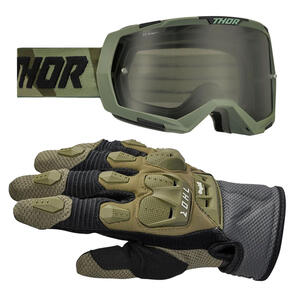 THOR MX 2025 REGIMENT GOGGLE CAMO/BLACK + TERRAIN GLOVES ARMY CHARCOAL