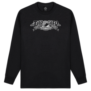 THRASHER X ANTI HERO MAG BANNER LS TEE BLACK