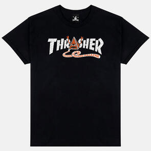 THRASHER X TOY MACHINE PYRAMID TEE BLACK