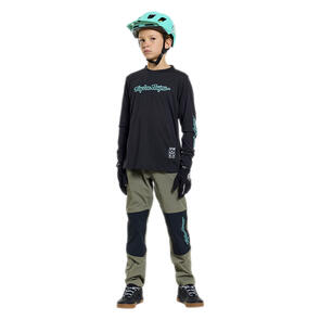 TROY LEE DESIGNS 2026 YOUTH SKYLINE RIDE LS TEE SIGNATURE BLACK REAL TEAL / SKYLINE ARMY PANTS