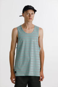 THING THING DAD SINGLET SAGE STRIPE WITH CHEST EMBROIDERY