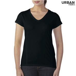 URBAN COLLAB ACTIVE PERFORMANCE TECH LADIES V NECK TEE - BLACK