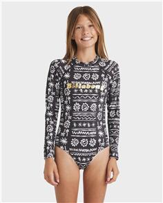 BILLABONG GIRLS LOST ON YOU LONG SLEEVE BODYSUIT RASH VEST BLACK