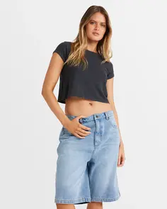 BILLABONG BONG RULE DENIM JORT FADED INDIGO FRAY