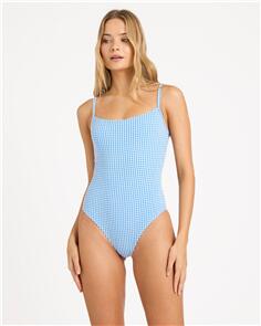 BILLABONG WOMENS MINI WAVE CHECK MIA D/DD ONE PIECE SWIMSUIT TRUE BLUE