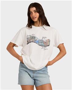 BILLABONG WOMENS GREETINGS FROM AUSTRALIA T-SHIRT SALT CRYSTAL