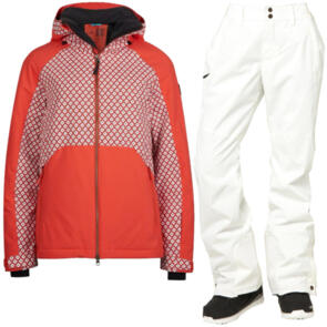 ONEILL SNOW ADELITE JACKET RED + STAR SLIM PANTS WHITE COMBO