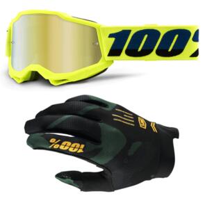 100% YOUTH ACCURI 2 GOGGLE YELLOW  +  ITRACK GLOVES