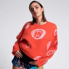 ONE TEASPOON ALL OVER SMILEY KNIT SWEATER FIRE
