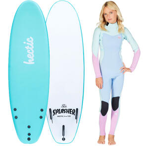 HECTIC BOARD CO 2025 SPLASHER SOFTBOARD 6'0 MENTHOL INCLS LEASH & FINS + GIRLS BILLABONG 3/2MM SYNERGY BACK ZIP GBS FULL ICEBERG