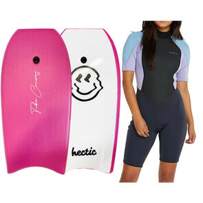 HECTIC BOARD CO 2023 TUBE CRUISER PINK WHITE 40 (INCLUDES LEASH) + WOMENS WOMENS REACTOR II BZ SS SPRING